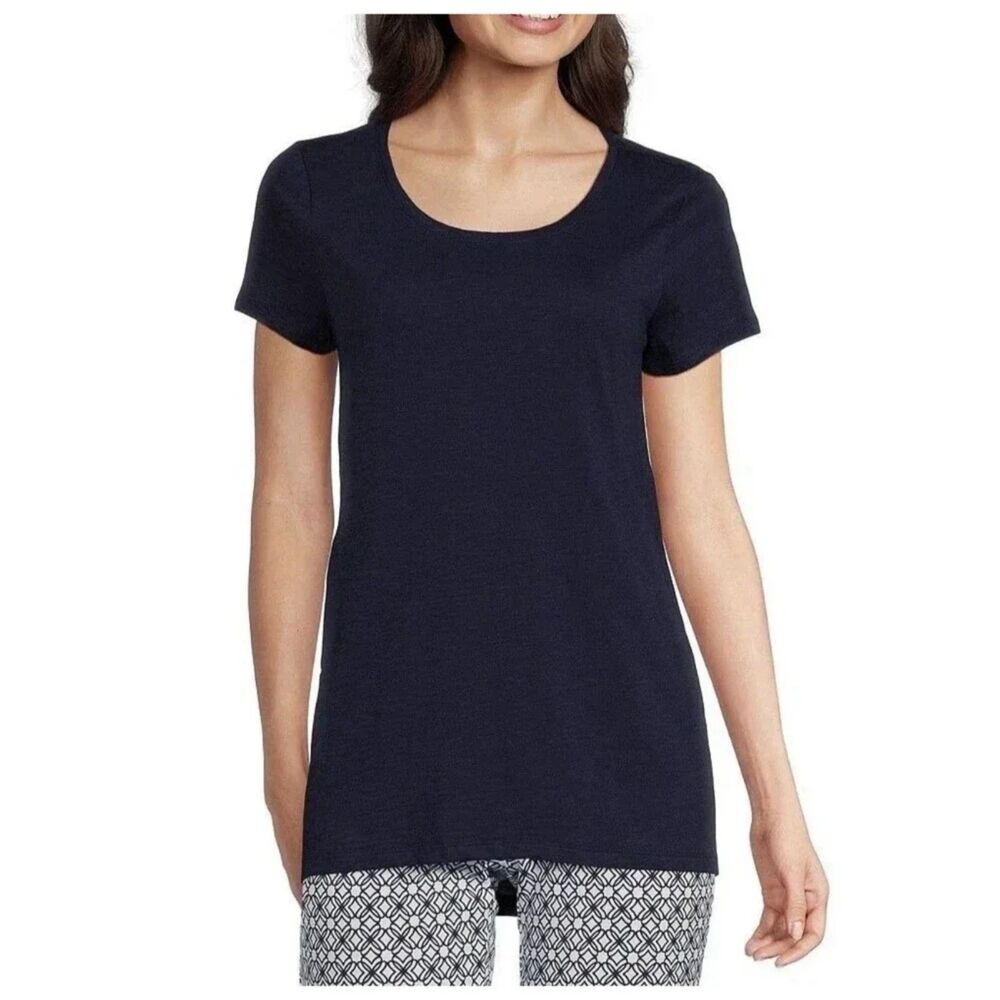 Lilly Pulitzer Womens Navy Blue Pima Cotton Short Sleeve Scoop Neck Top Basic XL